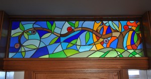 Abstract The True Vine Stained Glass Transom