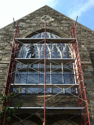 New Vented Stained Glass Glazing System Installation -in Progress