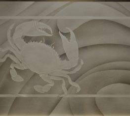 Sand Carved Blue Crab Glass Panel