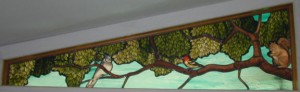 Squirrel and Birds Custom Stained Glass Window